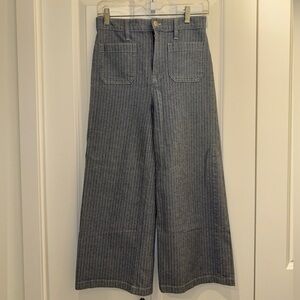 J. Crew Point Sur Wise Leg Trousers, blue/white railroad stripes, Size 26